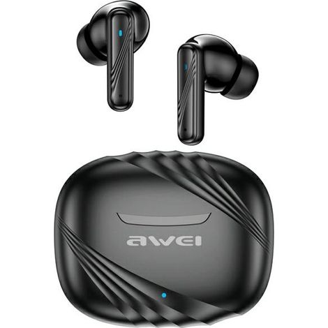 Auriculares Bluetooth 5.3 AWEI TA6 ANC+ con base de carga, color negro. (1/2)