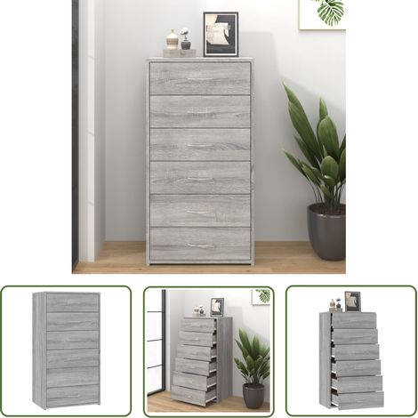 The Living Store Buffet avec 6 tiroirs Sonoma gris 50x34x96 cm Bois d'ingénierie - Buffet - Meuble De Rangement - Armoire - Commode - Mobilier Moderne (1/5)