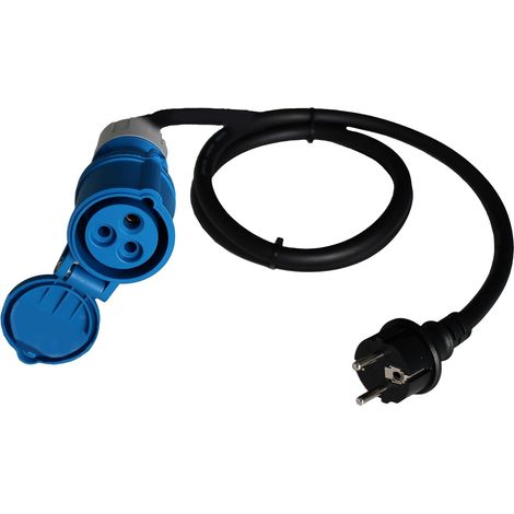Câble adaptateur CEE Caravan 230 V / 16 A CEE couplage & fiche de sécurité avec capuchon de protection,USB Câble 3 broches pour prise Schuko Europe IP44 Fabriqué en Allemagne Noir (1/2)