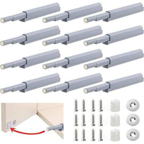 Serrure magnétique à bouton-poussoir pour porte d'armoire (12 pièces), amortisseur de porte d'armoire, vis incluses. (1/5)
