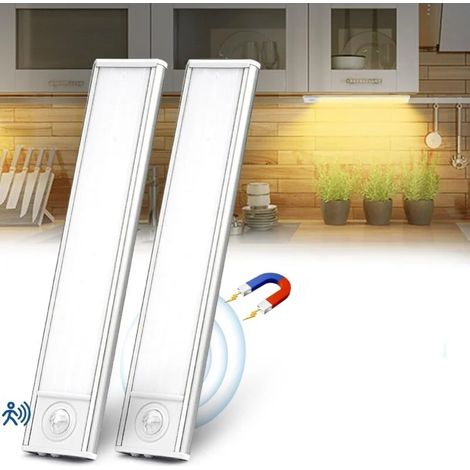 LED-Küchenleuchte, kabellose USB-aufladbare Schrankleuchte, 6000 K LED-Küche unter dem Schrank, magnetisch dimmbar mit Bewegungssensor für Schranktreppen, Küche (20 cm x 2 Stück)