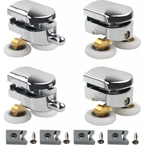 Rodillos dobles - para puerta corredera de ducha con bloque anticolisión y fijaciones de baño 2 ruedas de aleación de zinc diámetro 23 mm con bloque anticolisión y fijaciones lilaris Juego de 4 (1/5)