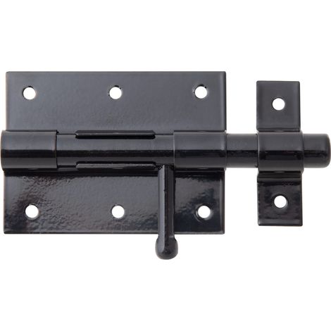 Verrou à boulon avec poignée ronde et boucle fixée plastifié noir plaque 90 x 67 mm Ø du boulon 13,5 mm longueur totale 130 mm