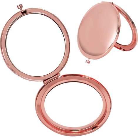 Doppelseitiger Taschenspiegel, 7 cm kompakter Kosmetikspiegel, faltbarer runder Kosmetikspiegel für Reisen, Schule und Zuhause (Roségold) (1/5)