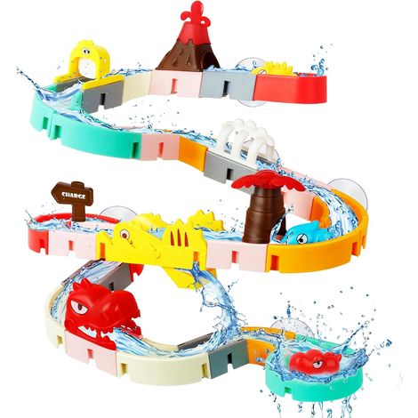 Dinosaurs Bath Toy – 43 Pieces, DIY Water Slide with Strong Sauges, Wall Mounted Bath Toy for Small Children Boys and Girls, Birthday Pool Toy (1/5)
