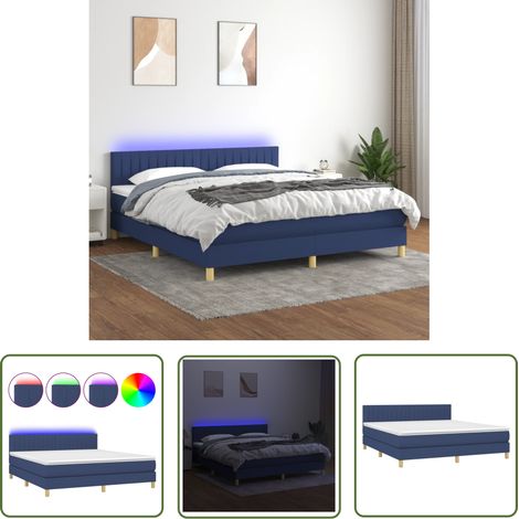 The Living Store Sommier à lattes de lit avec matelas LED Bleu 180x200 cm Tissu - Sommier Tapissier - Lit Avec Led - Lit Design - Lit Moderne - Matelas À Ressorts Ensachés (1/5)