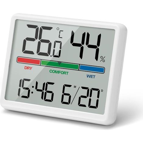 Sveglia digitale portatile LCD da 4,5" a batteria, mini orologio digitale con temperatura, umidità, data, sveglia, funzione snooze, sveglia digitale con igrometro e termometro per interni. (1/5)