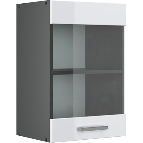 Küchenglasschrank R-Line, Weiß Hochglanz, 40 cm, Vicco