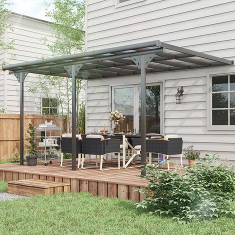 Pergola Pavillon 4 x 3 m. Pavillon de jardin. Tente-abri. Hauteur réglable 231-250 cm. Extension de toit de terrasse. Aluminium Gris