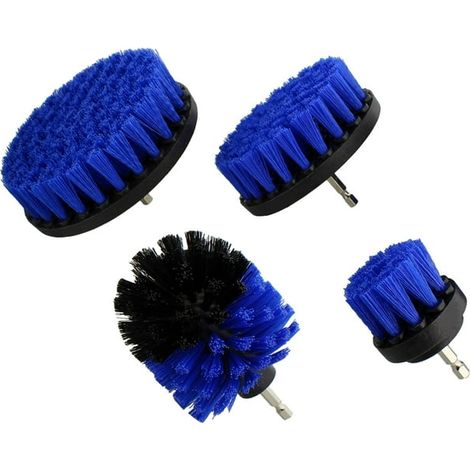 Brosse pour Perceuse, 4 Pièces Brosse de Nettoyage Durable pour perceuse de Forage Drill Brush pour Surfaces de Salle de Bain, Sol, Tapis Voiture, 2"/ 3.5"/ 4"/ 5" Brosses （bleu） (1/5)