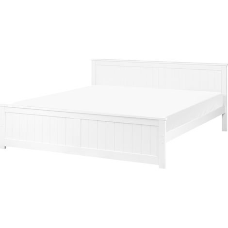 Cama con somier de madera de pino MDF minimalista escandinavo 180 x 200 cm blanco Sabran