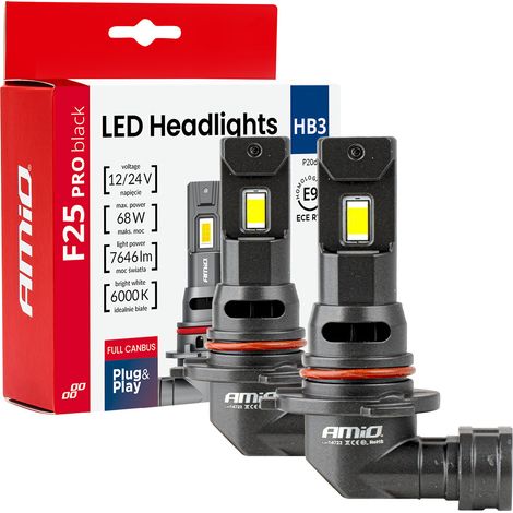 Bombillas LED para coche serie F25 PRO negras, con sistema Canbus completo, HB3, 68W, 12V/24V, amio-04722 (1/5)