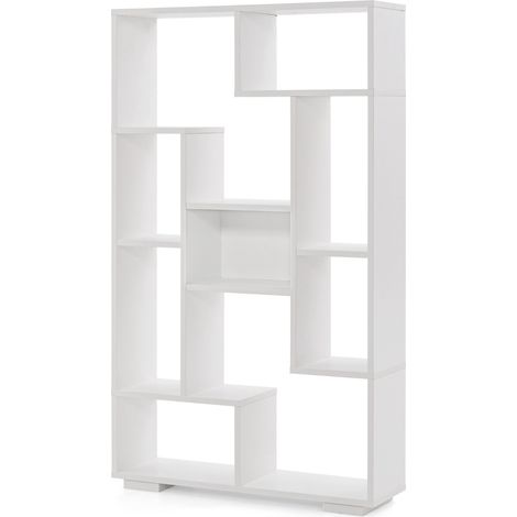 Scaffale per libri alto 120cm con ripiani aperti, Libreria geometrica con kit anti-ribaltamento per casa ufficio Bianco (1/4)