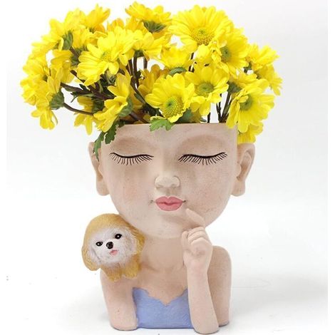 Pot de Fleurs en résine avec tête de Femme et de Chien Mignon Pot de Fleurs avec Trou de Drainage Pot de Fleurs pour Plantes succulentes Pot de Fleurs pour Plantes succulentes Cactus (1/5)