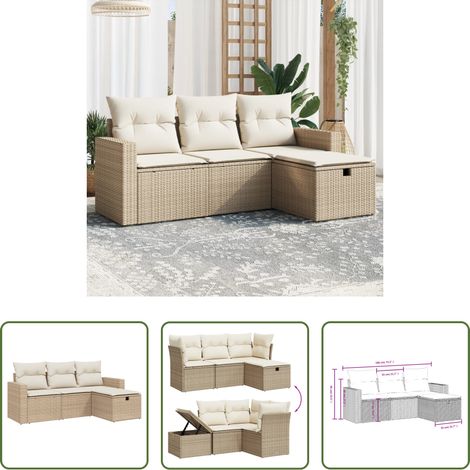 vidaXL Rattanmöbel - 4-tlg. Garten-Sofagarnitur mit Kissen Beige Poly Rattan (1/5)