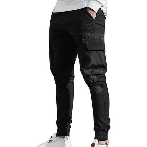 Pantalon cargo multipoches pour homme, coupe slim, idéal pour le jogging et le travail - Taille M - Noir (1/5)