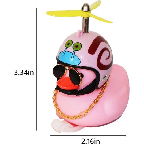Canard rose accessoire auto, décoration tableau de bord, canard lunettes cool avec casque hélice et chaîne dorée (1/5)