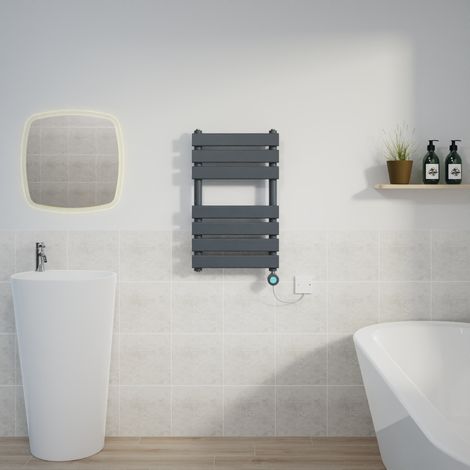 Flat Electric Towel Rail Thermostatic Timer Grey 650x400mm