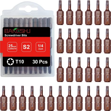 Embouts T10 x 30 pièces, embout Torx T10 1/4" entraînement hexagonal (longueur : 25 mm) (1/5)
