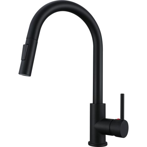 AICA Küchenarmatur Ausziehbarer Sprayer Messingkern 2 Strahlarten Mischbatterie Wasserhahn Küche Schwarz Matt