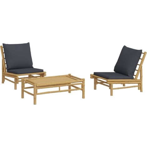 Mobili da giardino mobili da esterno Set di mobili da 3 pezzi con cuscini in bambù grigio scuro 020015969