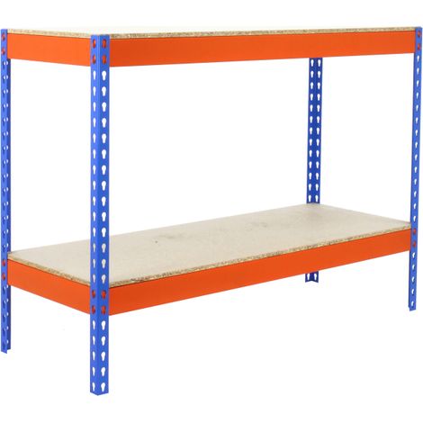 SimonRack Scaffale Industriale, 900x1200x750 mm, 2 Ripiani in Legno, Portata 600 kg per Ripiano, Scaffale Carichi Pesanti, Blu/Arancione/Legno – Simonforte