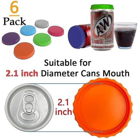 Soda Can Lock, 6-Pack Reusable Silicone Lids for Soda/Beverage/Beer, Fits Standard Soda Cans (Multi-Colored) (1/3)