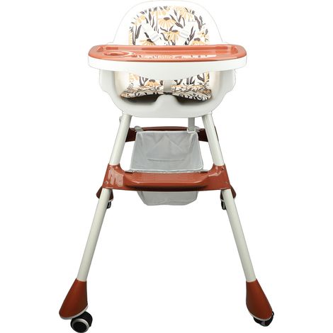 Chaise haute pour bébé avec dossier, plateau double couche, 3 niveaux de hauteur, coussin amovible, rehausseur de salle à manger pour enfants de 6 mois à 6 ans, café rouge (1/5)