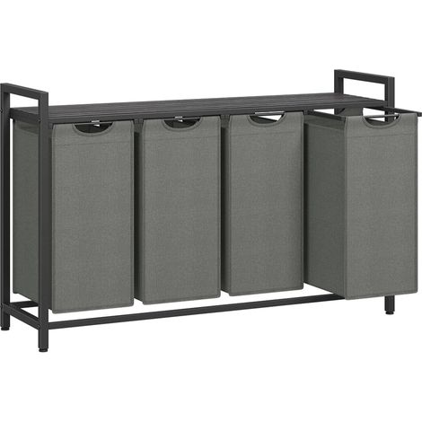 Cesto para ropa sucia con 3 compartimentos y 1 estante extraíble para bolsas de almacenamiento capacidad de 38 litros por bolsa para baño/lavadero marrón rústico y negro 120006760