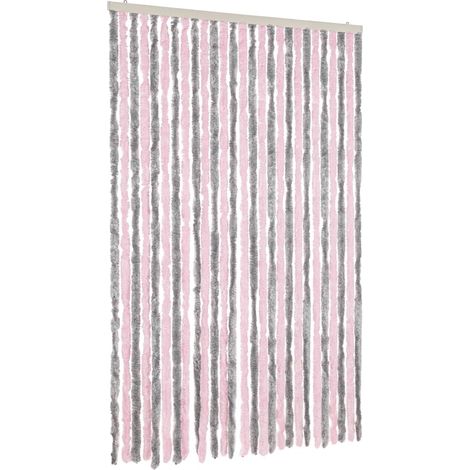 Rideau anti-mouches gris argenté et rose 118x220 cm chenille CFW65106 (1/5)