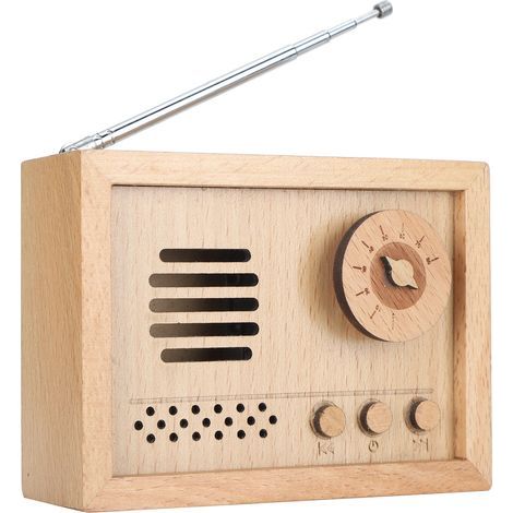 Music Box Wooden Beech Radio Shaped Creative Decoration Toys Children Birthday Gift Craft (1/5)
