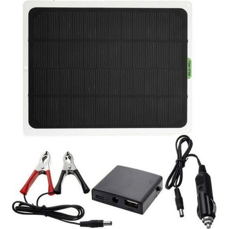 Chargeur Solaire 5 W - 12 V - Pour Batterie Automobile Marine Moto Camion - Portable - 215 X 185 Mm - ABS - 300 G (1/4)