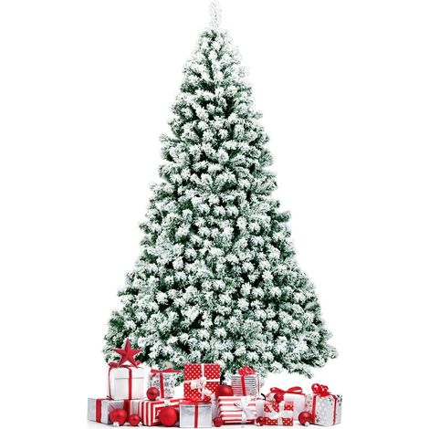 COSTWAY 225 cm Árbol de Navidad de Pino Artificial con bisagras de Nieve Flocado 928 Consejos W / 250 LED (1/5)