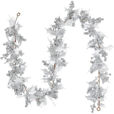 Argent Baies Guirlande de Noël, 6ft Guirlande de Baies Artificielles Flexibles avec Baies à Paillettes Argentées et Feuilles de Houx pour Noël Hiver Nouvel an Cheminée Porte Arbre Décoration (1/5)