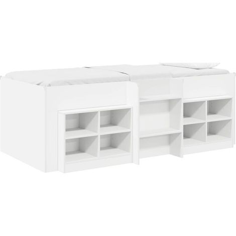 Cadre de lit mezzanine avec armoire, ensemble 3 pièces, bois d'ingénierie blanc. (1/5)