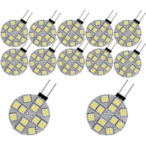 Lot de 12 lampes LED G4 à culot latéral, rondes, 5050, 12 SMD, pour camping-car ou liseuse, blanc chaud (1/5)