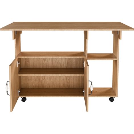 Tavolo da pranzo pieghevole e mobile 110x70x80 cm con 5 ruote, 5 ripiani, MDF effetto rovere (1/5)