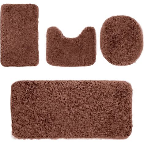 Ensemble de 4 tapis de salle de bain de couleur unie, tapis de toilette antidérapant, tapis de bain épais absorbant l'eau, lavable en machine, décoration de salle de bain en solde, marron (1/5)