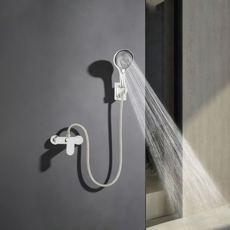 【Chauffage et ventilation】Mitigeur de douche argenté, ensemble comprenant une douchette à main, 3 modes de jet, un flexible de 1,5 mètre, installation murale (1/5)