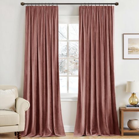 Rideau Velours Galon Fronceur 2 pièces Vieux Rose 140x245cm (1/5)