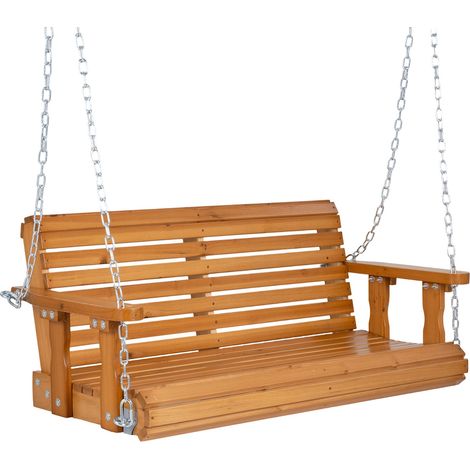 Banc suspendu balançoire de jardin 2 personnes en bois de sapin 120 x 62 x 49 cm, charge maximale 300 kg, chaînes métalliques réglables, cadre de support non fourni