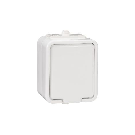 Enchufe individual de superficie con toma de tierra, IP44, cedro blanco.