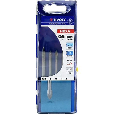 Tivoly • Box mit 5 Technic-Glasbohrern, Sechskantschaft, Ø3, 4, 5, 6, 8 mm (1/2)