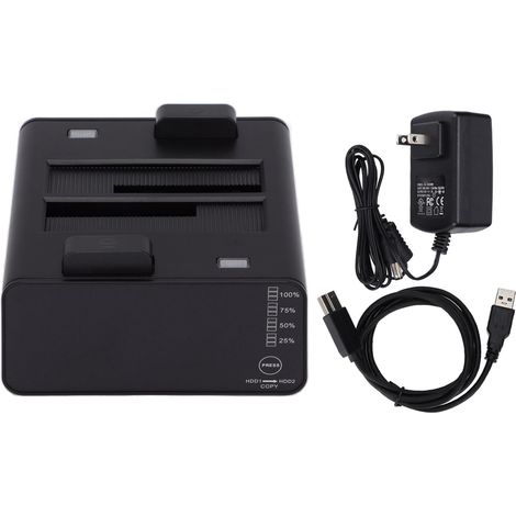 Doppelschachtgehäuse für USB 3.0 5 Gbit/s Festplatten, Dockingstation mit Wärmeableitung und Hot-Swap-fähigen Festplatten, 100–240 V US-Netzteil