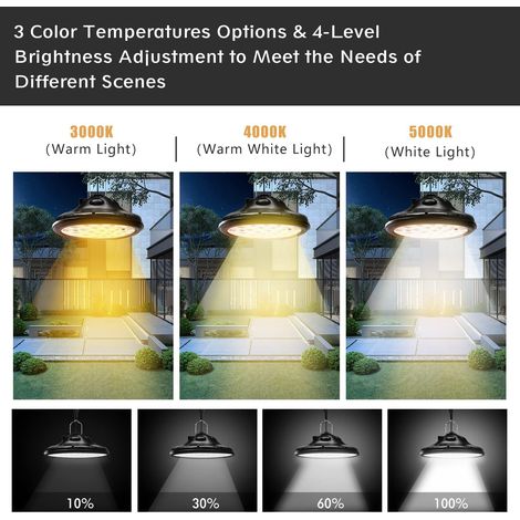Lampe solaire extérieure 1200LM, pendentif solaire 3 modes, panneau solaire réglable, 4 niveaux de luminosité avec télécommande, éclairage LED étanche IP65 pour jardin, camping/gazébo/balcon/terrasse (1/4)
