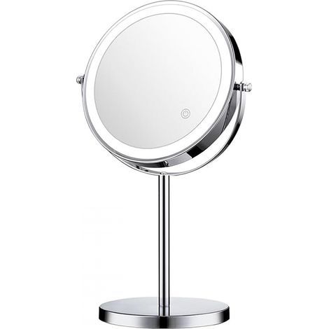 Großer beleuchteter Schminktisch, drehbarer beleuchteter Schminktisch, Schminktisch mit einstellbarer Helligkeit (silber) (1/5)