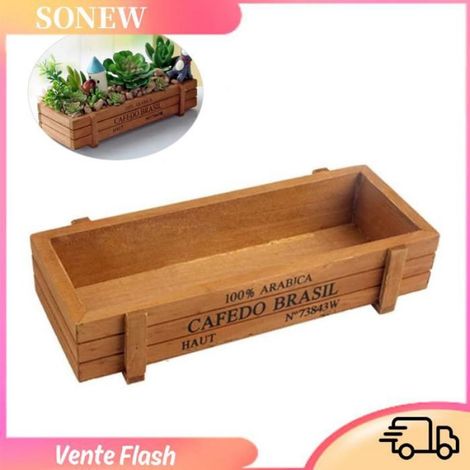 Sonew pot succulent Pot de fleur de Table en bois, boîte rectangulaire succulente, boîte de rangement piscine essence clair (1/5)