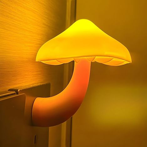 Pilzförmiges LED-Nachtlicht mit Dunkelsensor, zum Einstecken in die Steckdose, für Erwachsene und Kinder, Cottagecore-Stil, geeignet für Schlafzimmer, Badezimmer, Treppenhaus, Flur, Korridor, Gelb (1/5)