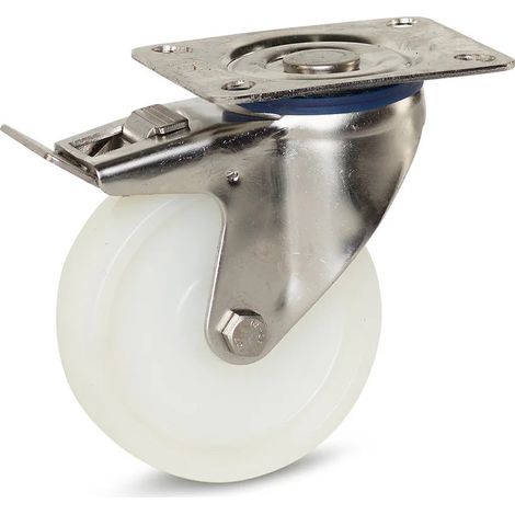 Roulette pivotante freinée - MESO - Nylon inox - Platine - 100mm - 180kg