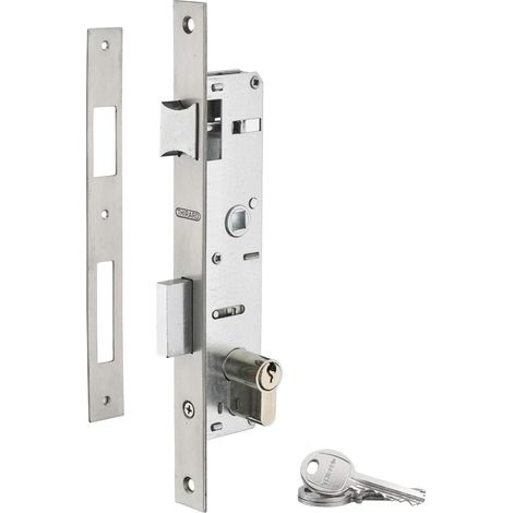 Serrure Encastrable Métallique - 1 Unité - Acier et Inox - Cylindre 30x30mm Axe 22mm - Portes en Fer et Aluminium - Gris (1/5)